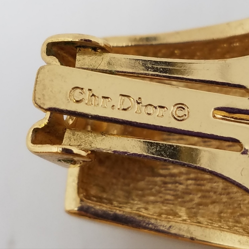 EUC DIOR Gold Jeweled Vintage Clip On Earrings COA - Picture 3 of 7